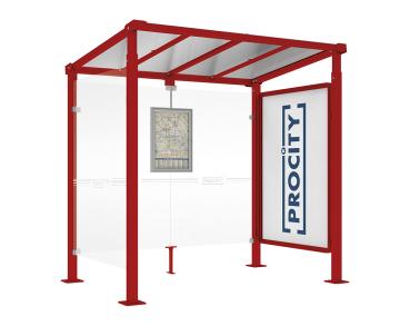 Wartehalle Milano Farbe:RAL 3004|Länge:Länge 2500 mm|Struktur:Schaukasten 2000 und 1 Seitenverkleidung