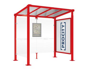 Wartehalle Milano Farbe:RAL 3020|Länge:Länge 2500 mm|Struktur:Schaukasten 2000 und 1 Seitenverkleidung