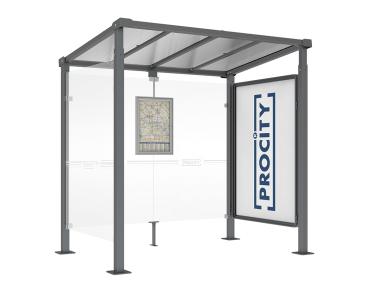 Wartehalle Milano Farbe:Procity grau|Länge:Länge 2500 mm|Struktur:Schaukasten 2000 und 1 Seitenverkleidung