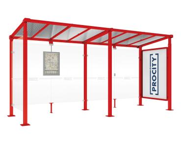 Wartehalle Milano Farbe:RAL 3020|Länge:Länge 5000 mm|Struktur:Schaukasten 2000 und 1 Seitenverkleidung