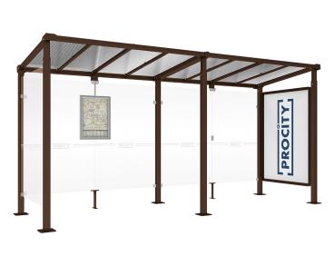 Wartehalle Milano Farbe:RAL 8017|Länge:Länge 5000 mm|Struktur:Schaukasten 2000 und 1 Seitenverkleidung