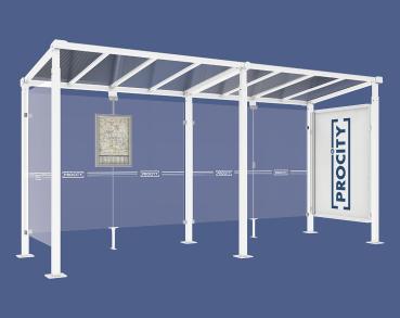 Wartehalle Milano Farbe:RAL 9010|Länge:Länge 5000 mm|Struktur:Schaukasten 2000 und 1 Seitenverkleidung