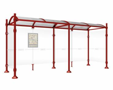 Wartehalle Province Agora Farbe:RAL 3004|Länge:5000 mm|Struktur:Mit 2 Seitenverkleidungen