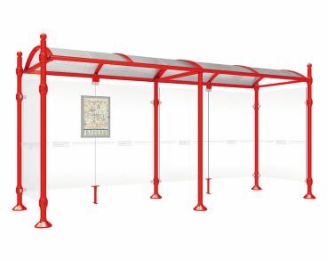Wartehalle Province Kugel Farbe:RAL 3020|Länge:5000 mm|Struktur:Mit 2 Seitenverkleidungen