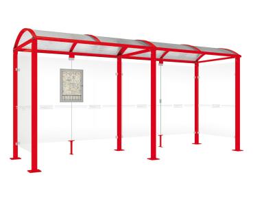 Wartehalle Malta Farbe:RAL 3020|Länge:5 000 mm|Struktur:Seitenverkleidung links und rechts