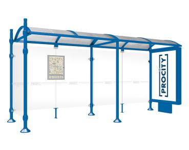 Wartehalle Province City Farbe:RAL 5010|Länge:5000 mm|Struktur:Mit Leuchtcaisson und einer Seitenverkleidung