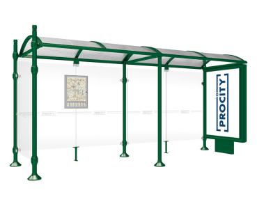 Wartehalle Province City Farbe:RAL 6005|Länge:5000 mm|Struktur:Mit Leuchtcaisson und einer Seitenverkleidung