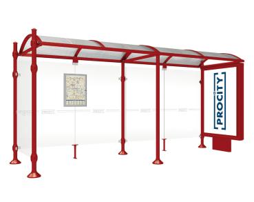 Wartehalle Province Agora Farbe:RAL 3004|Länge:5000 mm|Struktur:Mit Leuchtcaisson und einer Seitenverkleidung