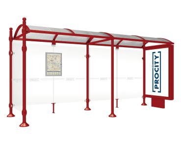 Wartehalle Province Kugel Farbe:RAL 3004|Länge:5000 mm|Struktur:Mit Leuchtcaisson und einer Seitenverkleidung