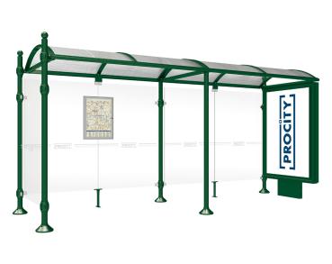Wartehalle Province Kugel Farbe:RAL 6005|Länge:5000 mm|Struktur:Mit Leuchtcaisson und einer Seitenverkleidung
