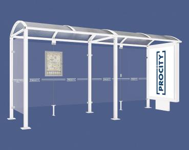 Wartehalle Malta Farbe:RAL 9010|Länge:5 000 mm|Struktur:Beleuchteter VIP-Caisson rechts und Seitenverkleidung links