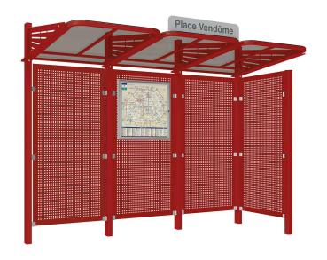 Wartehalle Convi Verkleidungen aus Stahl Farbe:RAL 3004|Struktur:Mit Seitenverkleidung rechts