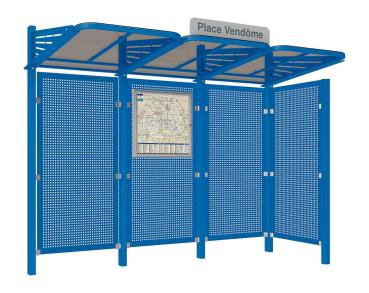 Wartehalle Convi Verkleidungen aus Stahl Farbe:RAL 5010|Struktur:Mit Seitenverkleidung rechts
