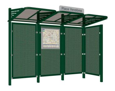 Wartehalle Convi Verkleidungen aus Stahl Farbe:RAL 6005|Struktur:Mit Seitenverkleidung rechts