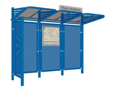 Wartehalle Convi Verkleidungen aus Stahl Farbe:RAL 5010|Struktur:Mit Seitenverkleidung links