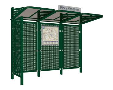 Wartehalle Convi Verkleidungen aus Stahl Farbe:RAL 6005|Struktur:Mit Seitenverkleidung links