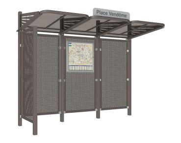 Wartehalle Convi Verkleidungen aus Stahl Farbe:Procity grau|Struktur:Mit Seitenverkleidung links