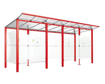 Raucherunterstand Modulo Farbe:RAL 3020|Struktur:Mit Frontverkleidung|Weitere Merkmale:Zum Einbetonieren|Abmessungen:5000 mm - Tiefe 2000 mm