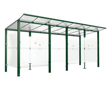 Raucherunterstand Modulo Farbe:RAL 6005|Struktur:Mit Frontverkleidung|Weitere Merkmale:Zum Einbetonieren|Abmessungen:5000 mm - Tiefe 2000 mm