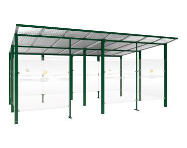 Raucherunterstand Modulo Farbe:RAL 6005|Struktur:Mit Frontverkleidung|Weitere Merkmale:Zum Einbetonieren|Abmessungen:5000 mm - Tiefe 3400 mm