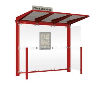 Wartehalle Venedig Farbe:RAL 3004|Länge:2500 mm|Struktur:Mit 2 Seitenverkleidungen LED-Version