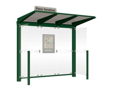 Wartehalle Venedig Farbe:RAL 6005|Länge:2500 mm|Struktur:Mit 2 Seitenverkleidungen LED-Version