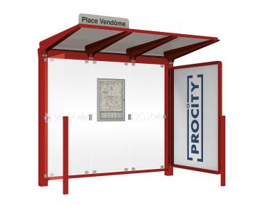 Wartehalle Venedig Farbe:RAL 3004|Länge:2500 mm|Struktur:Mit Schaukasten 2000 und eienr Seitenverkleidung