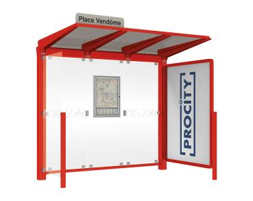 Wartehalle Venedig Farbe:RAL 3020|Länge:2500 mm|Struktur:Mit Schaukasten 2000 und eienr Seitenverkleidung