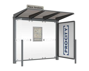 Wartehalle Venedig Farbe:RAL 3004|Länge:2500 mm|Struktur:Mit Schaukasten 2000 und Seitenverkleidung LED-Version