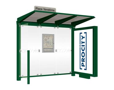 Wartehalle Venedig Farbe:RAL 6005|Länge:2500 mm|Struktur:Mit Leuchtcaisson und einer Seitenverkleidung