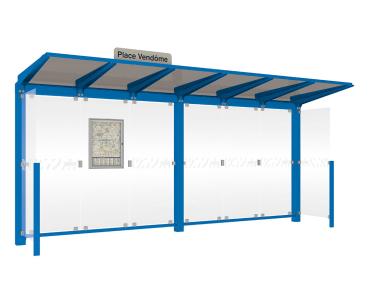 Wartehalle Venedig Farbe:RAL 5010|Länge:5000 mm|Struktur:Mit 2 Seitenverkleidungen