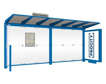 Wartehalle Venedig Farbe:RAL 5010|Länge:5000 mm|Struktur:Mit Leuchtcaisson LED-Version