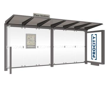 Wartehalle Venedig Farbe:Procity grau|Länge:5000 mm|Struktur:Mit Leuchtcaisson LED-Version