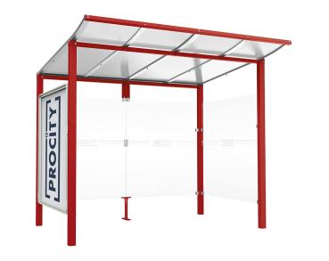 Wartehalle Modulo Farbe:RAL 3004|Länge:2 500 mm|Struktur:Schaukasten und eine Seitenverkleidung|Weitere Merkmale:Zum Einbetonieren