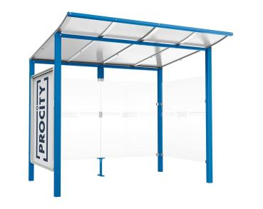 Wartehalle Modulo Farbe:RAL 5010|Länge:2 500 mm|Struktur:Schaukasten und eine Seitenverkleidung|Weitere Merkmale:Zum Einbetonieren