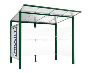 Wartehalle Modulo Farbe:RAL 6005|Länge:2 500 mm|Struktur:Schaukasten und eine Seitenverkleidung|Weitere Merkmale:Zum Einbetonieren