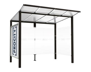 Wartehalle Modulo Farbe:RAL 9005|Länge:2 500 mm|Struktur:Schaukasten und eine Seitenverkleidung|Weitere Merkmale:Zum Einbetonieren