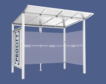 Wartehalle Modulo Farbe:RAL 9010|Länge:2 500 mm|Struktur:Schaukasten und eine Seitenverkleidung|Weitere Merkmale:Zum Einbetonieren