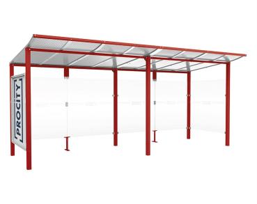 Wartehalle Modulo Farbe:RAL 3004|Länge:5 000 mm|Struktur:Schaukasten und eine Seitenverkleidung|Weitere Merkmale:Zum Einbetonieren