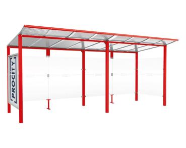 Wartehalle Modulo Farbe:RAL 3020|Länge:5 000 mm|Struktur:Schaukasten und eine Seitenverkleidung|Weitere Merkmale:Zum Einbetonieren