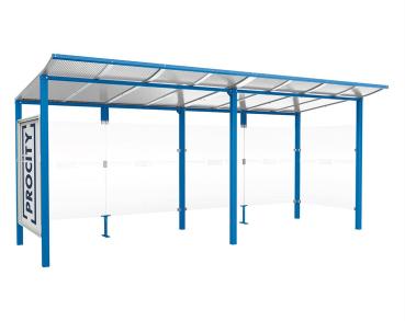 Wartehalle Modulo Farbe:RAL 5010|Länge:5 000 mm|Struktur:Schaukasten und eine Seitenverkleidung|Weitere Merkmale:Zum Einbetonieren
