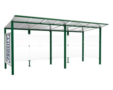 Wartehalle Modulo Farbe:RAL 6005|Länge:5 000 mm|Struktur:Schaukasten und eine Seitenverkleidung|Weitere Merkmale:Zum Einbetonieren