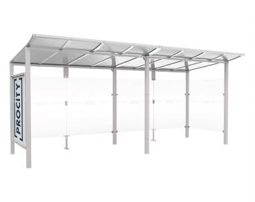 Wartehalle Modulo Farbe:RAL 7044|Länge:5 000 mm|Struktur:Schaukasten und eine Seitenverkleidung|Weitere Merkmale:Zum Einbetonieren