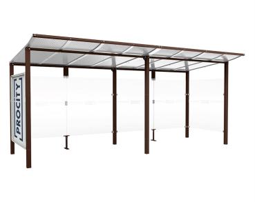 Wartehalle Modulo Farbe:RAL 8017|Länge:5 000 mm|Struktur:Schaukasten und eine Seitenverkleidung|Weitere Merkmale:Zum Einbetonieren