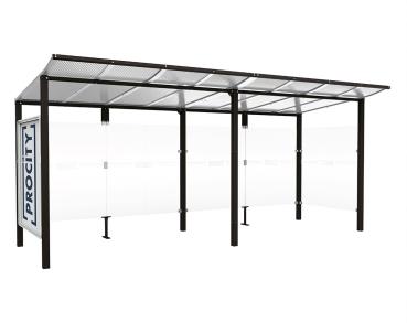 Wartehalle Modulo Farbe:RAL 9005|Länge:5 000 mm|Struktur:Schaukasten und eine Seitenverkleidung|Weitere Merkmale:Zum Einbetonieren