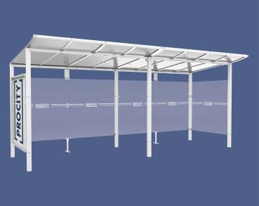 Wartehalle Modulo Farbe:RAL 9010|Länge:5 000 mm|Struktur:Schaukasten und eine Seitenverkleidung|Weitere Merkmale:Zum Einbetonieren