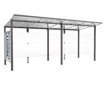 Wartehalle Modulo Farbe:Procity grau|Länge:5 000 mm|Struktur:Schaukasten und eine Seitenverkleidung|Weitere Merkmale:Zum Einbetonieren