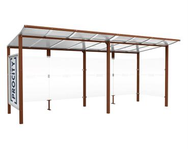 Wartehalle Modulo Farbe:Rost Korten Effekt|Länge:5 000 mm|Struktur:Schaukasten und eine Seitenverkleidung|Weitere Merkmale:Zum Einbetonieren