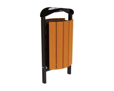 Abfallbehälter Silaos® 50 Liter Farbe:RAL 9005|Fertigstellung Holz:Eichenholz PEFC-zertifiziert - Lasur helle Eiche|Struktur:Mit Ascher|Weitere Merkmale:Zum Einbetonieren