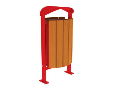 Abfallbehälter Silaos® 50 Liter Farbe:RAL 3020|Fertigstellung Holz:Eichenholz PEFC-zertifiziert - Lasur helle Eiche|Struktur:Ohne Ascher|Weitere Merkmale:Auf Bodenplatten